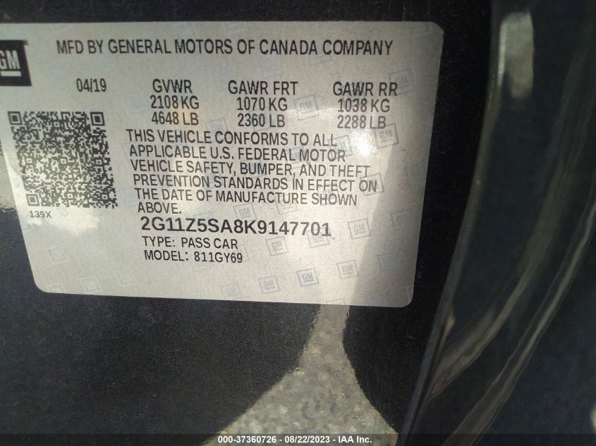 2019 CHEVROLET IMPALA LT - 2G11Z5SA8K9147701