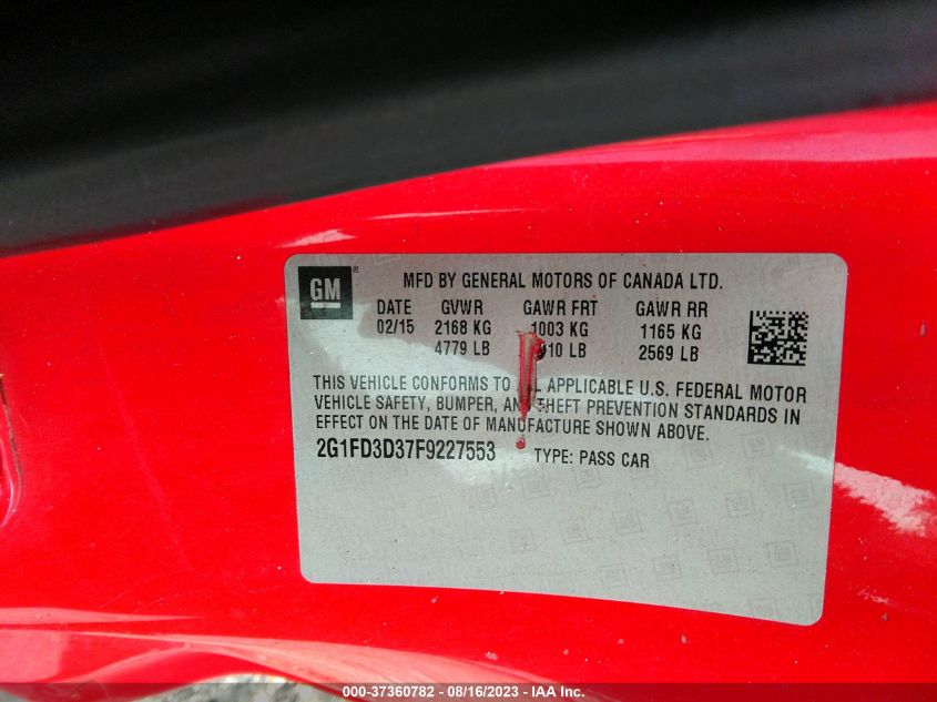 2015 CHEVROLET CAMARO LT - 2G1FD3D37F9227553