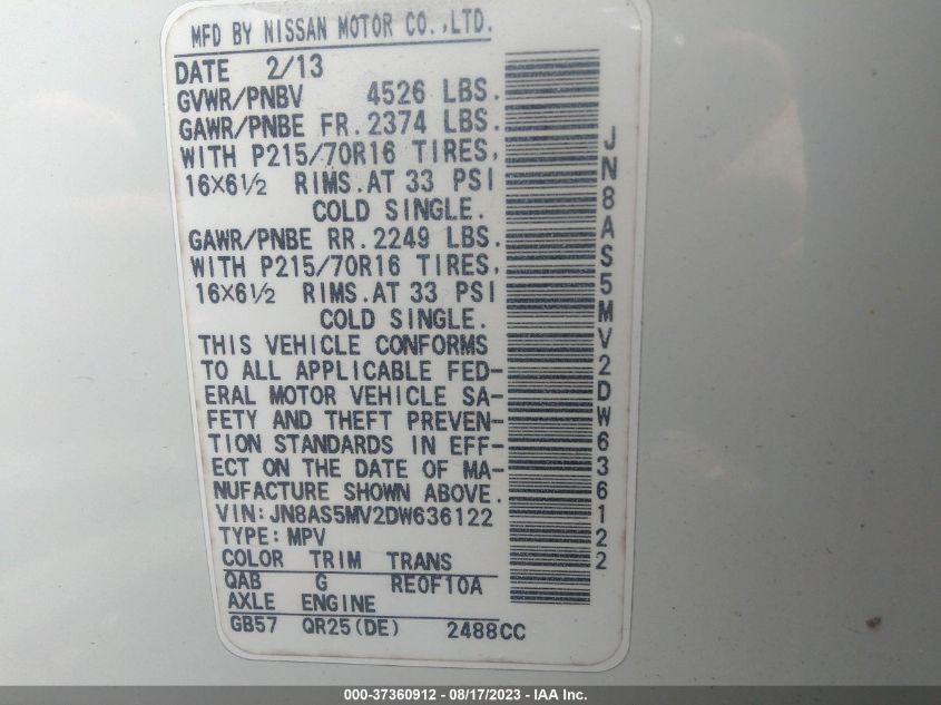 2013 NISSAN ROGUE S/SV - JN8AS5MV2DW636122