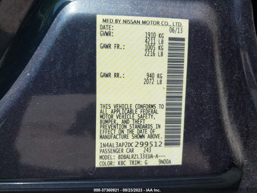 2013 NISSAN ALTIMA 2.5 S - 1N4AL3AP2DC299512