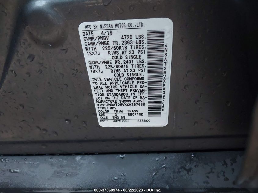 2019 NISSAN ROGUE SV - JN8AT2MVXKW397668