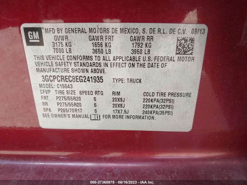 2014 CHEVROLET SILVERADO 1500 LT - 3GCPCREC8EG241935