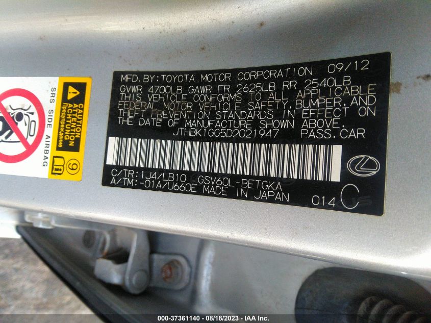 2013 LEXUS ES 350 4DR SDN - JTHBK1GG5D2021947
