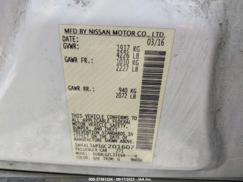 2016 NISSAN ALTIMA 2.5 S - 1N4AL3AP1GC201607