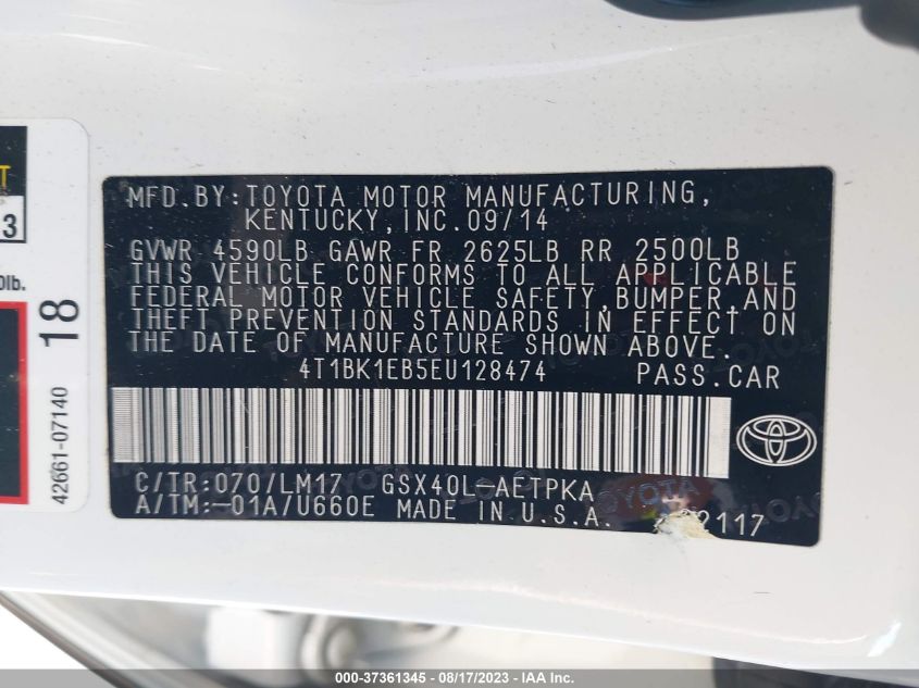 2014 TOYOTA AVALON LIMITED - 4T1BK1EB5EU128474