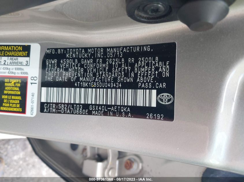 2013 TOYOTA AVALON XLE/LIMITED - 4T1BK1EB5DU049434