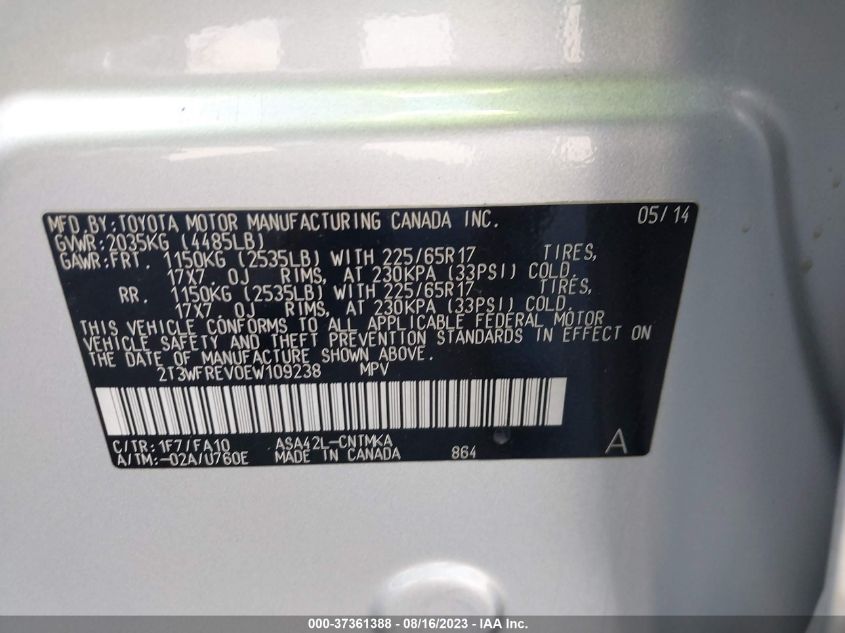 2014 TOYOTA RAV4 XLE - 2T3WFREV0EW109238