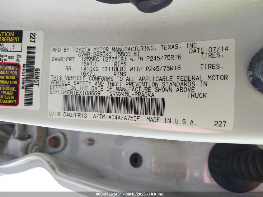 2014 TOYOTA TACOMA - 5TFLU4EN1EX108669