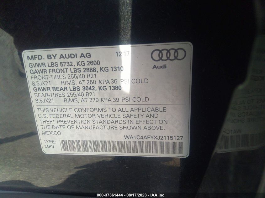 WA1C4AFYXJ2115127 2018 AUDI SQ5, photo no. 9