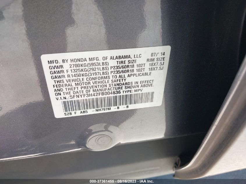 2015 HONDA PILOT EX - 5FNYF3H42FB004636