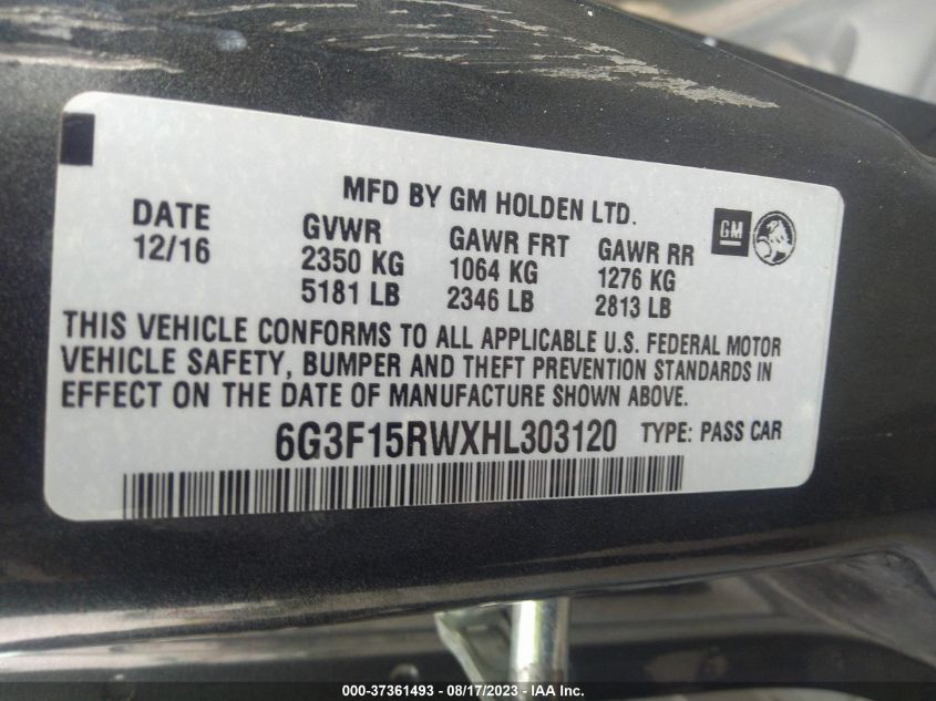 2017 CHEVROLET SS 6G3F15RWXHL303120