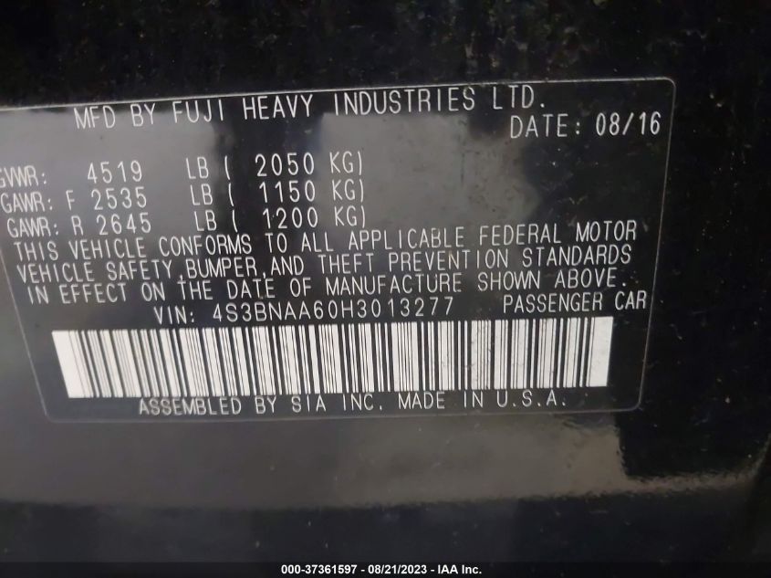 2017 SUBARU LEGACY - 4S3BNAA60H3013277
