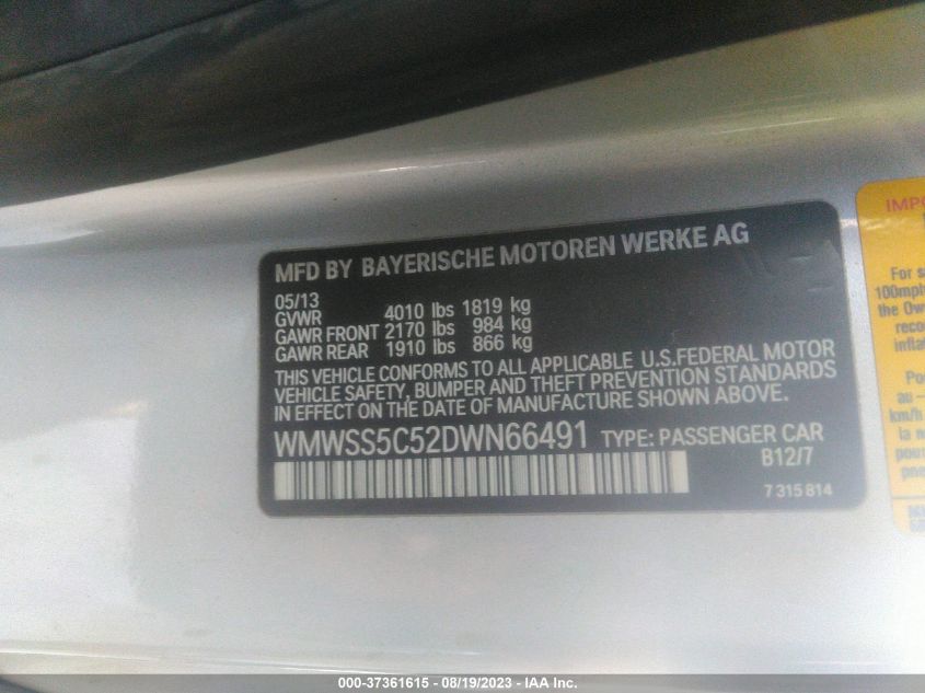 2013 MINI COOPER PACEMAN S WMWSS5C52DWN66491