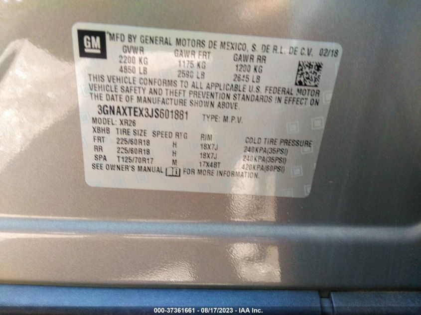 2018 CHEVROLET EQUINOX LT - 3GNAXTEX3JS601881