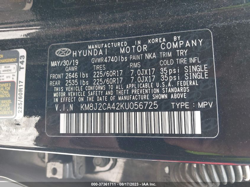 2019 HYUNDAI TUCSON SE - KM8J2CA42KU056725