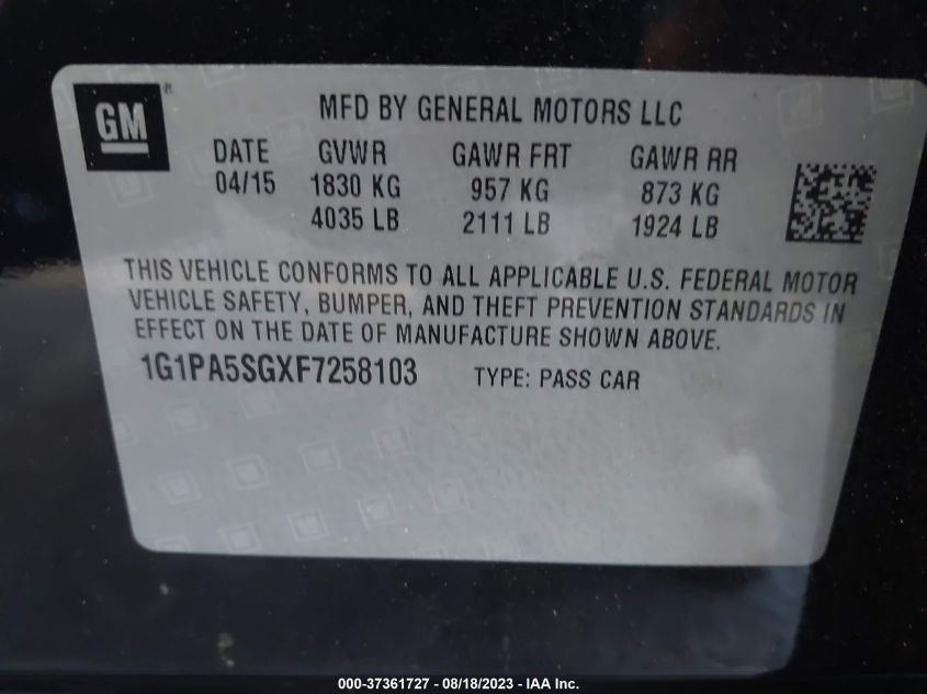 2015 CHEVROLET CRUZE LS - 1G1PA5SGXF7258103