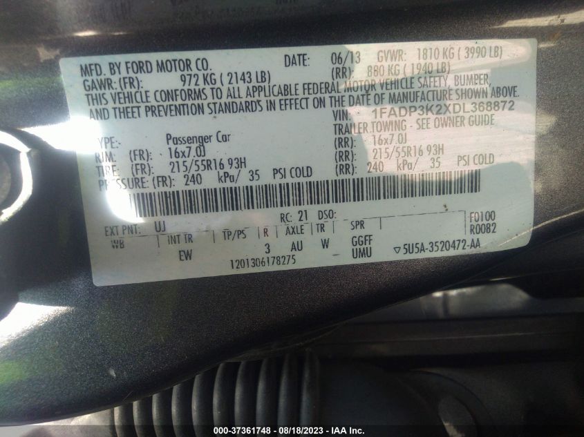 2013 FORD FOCUS SE - 1FADP3K2XDL368872