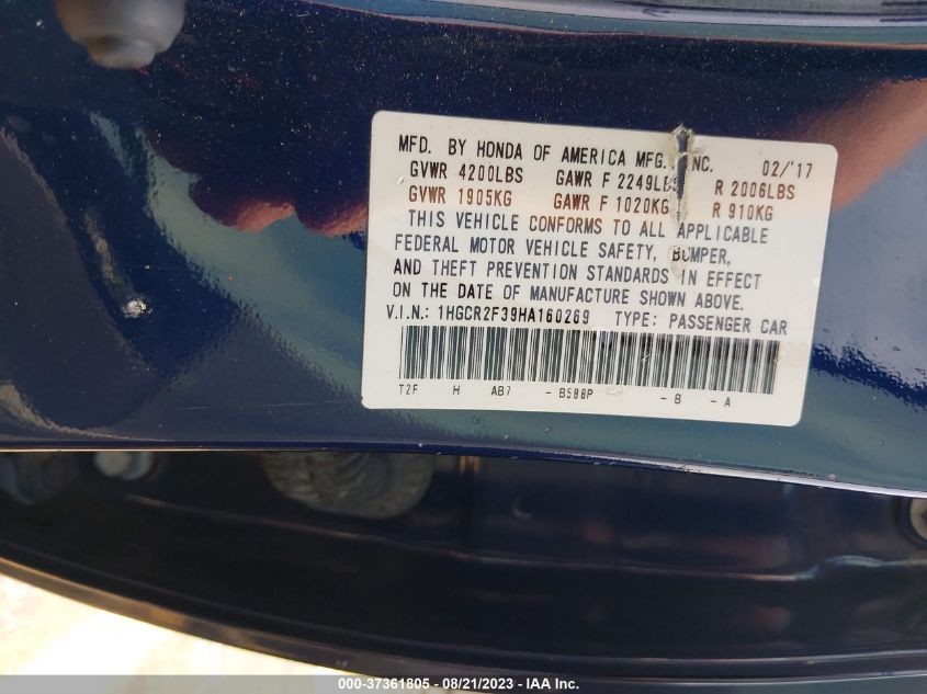 2017 HONDA ACCORD SEDAN LX - 1HGCR2F39HA160269