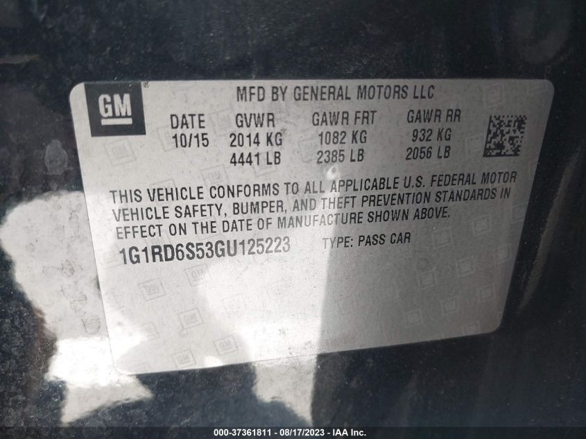 2016 CHEVROLET VOLT PREMIER - 1G1RD6S53GU125223