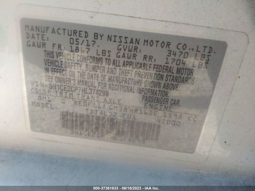 2017 NISSAN VERSA NOTE S/S PLUS/SV/SL/SR - 3N1CE2CP7HL374299