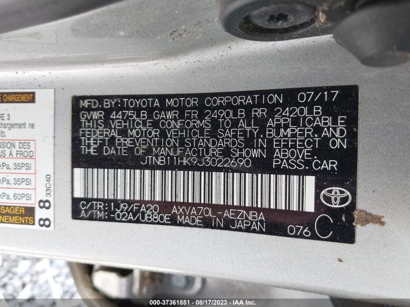 2018 TOYOTA CAMRY L/LE/XLE/SE/XSE - JTNB11HK9J3022690