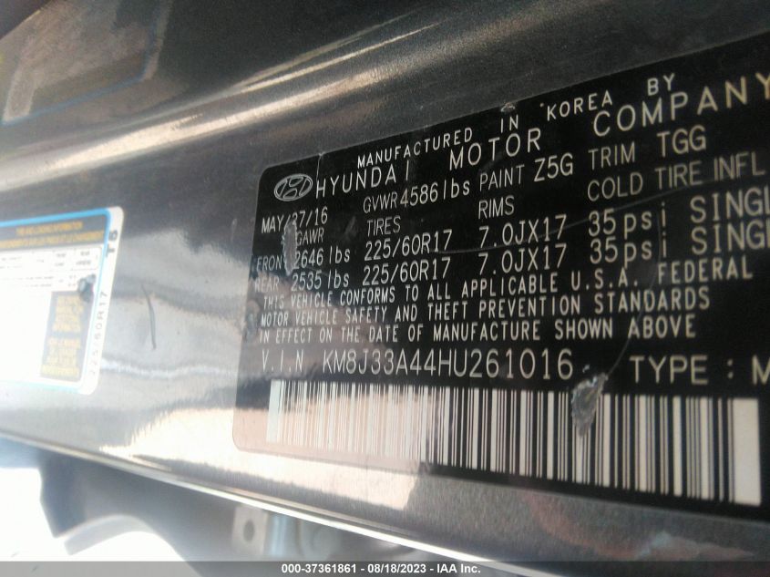 2017 HYUNDAI TUCSON SE - KM8J33A44HU261016