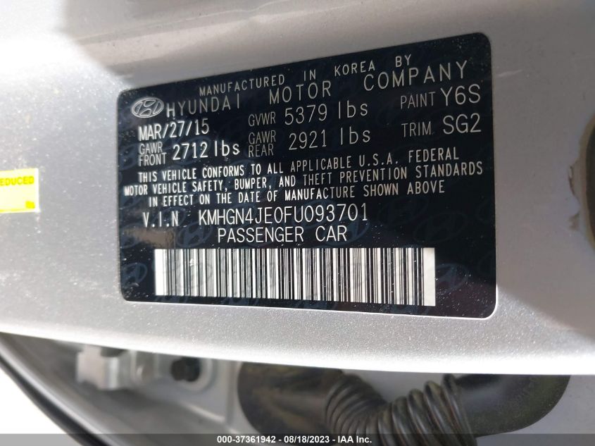 2015 HYUNDAI GENESIS 3.8L - KMHGN4JE0FU093701