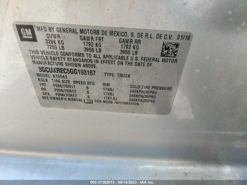 2016 CHEVROLET SILVERADO 1500 LT - 3GCUKREC5GG193187