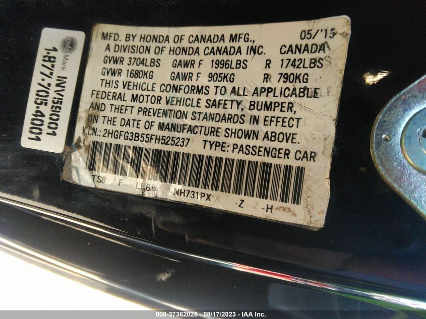 2015 HONDA CIVIC COUPE LX 2HGFG3B55FH525237