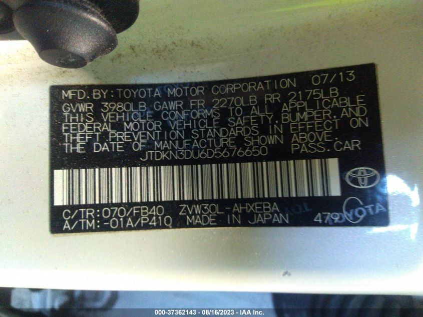 2013 TOYOTA PRIUS - JTDKN3DU6D5676650