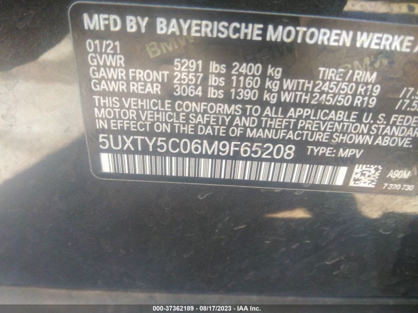 5UXTY5C06M9F65208 2021 BMW X3, photo no. 9