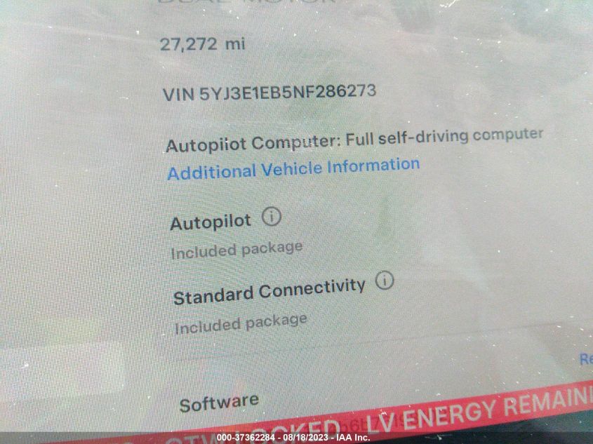 2022 TESLA MODEL 3 LONG RANGE - 5YJ3E1EB5NF286273