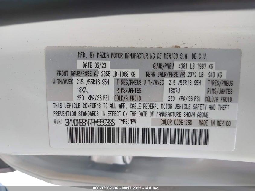VIN 3MVDMBBM7PM559388 2023 MAZDA CX-30 SELECT