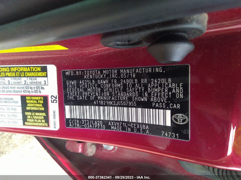 2018 TOYOTA CAMRY HYBRID - 4T1B21HK2JU507955