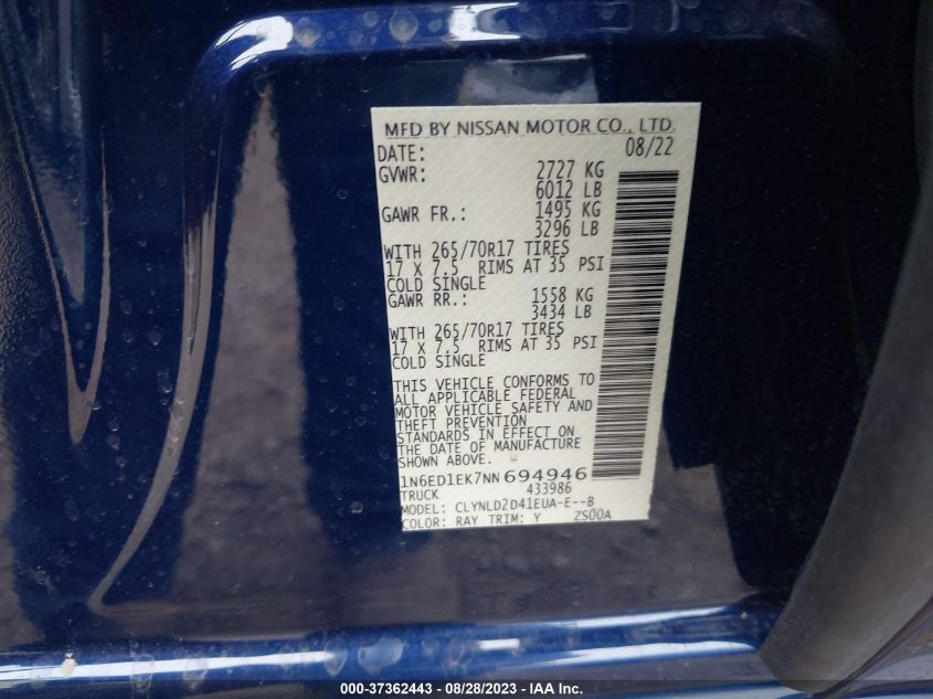 2022 NISSAN FRONTIER PRO-4X - 1N6ED1EK7NN694946