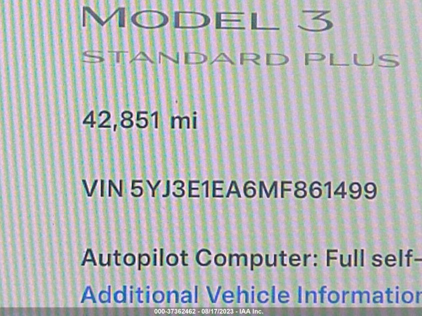 2021 TESLA MODEL 3 - 5YJ3E1EA6MF861499