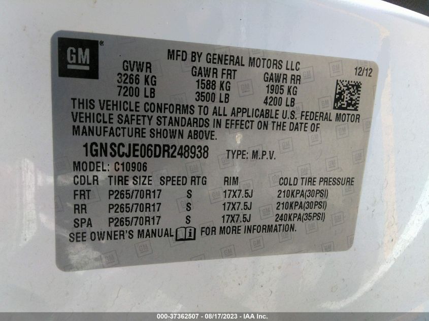 2013 CHEVROLET SUBURBAN 1500 LT - 1GNSCJE06DR248938