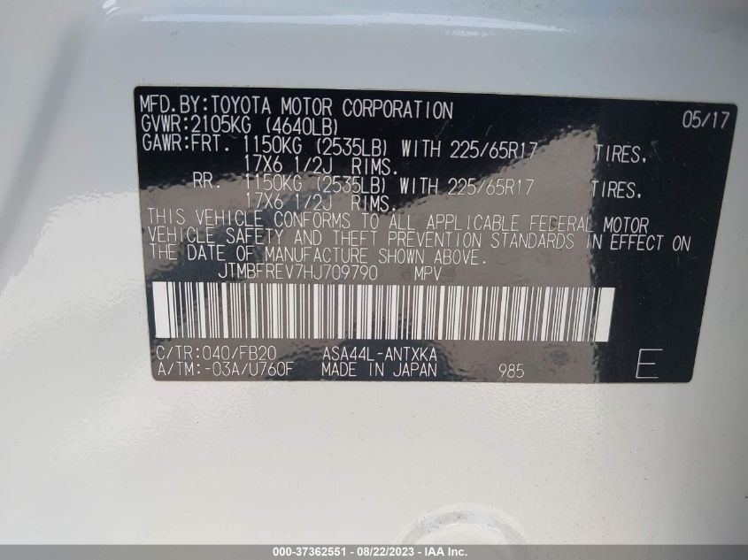 2017 TOYOTA RAV4 LE - JTMBFREV7HJ709790