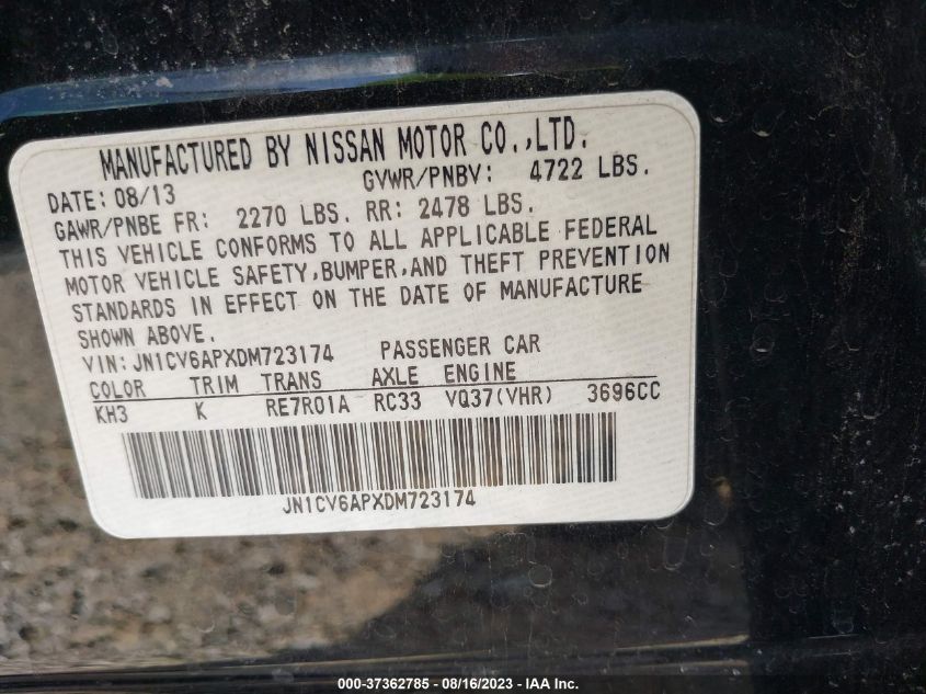 2013 INFINITI G37 SEDAN JOURNEY JN1CV6APXDM723174