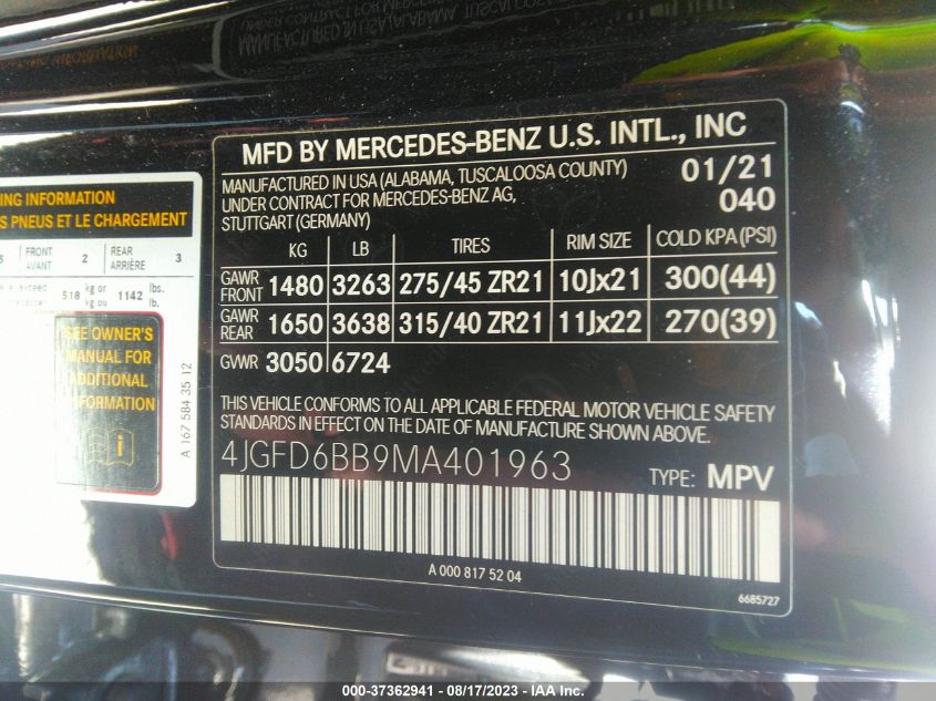 2021 MERCEDES-BENZ GLE AMG GLE 53 - 4JGFD6BB9MA401963
