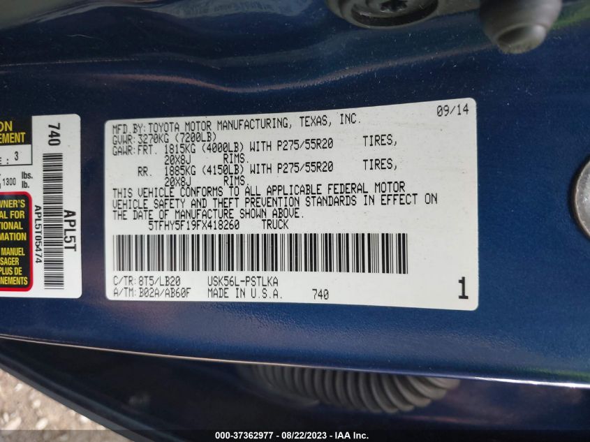 2015 TOYOTA TUNDRA 4WD TRUCK LTD 5TFHY5F19FX418260