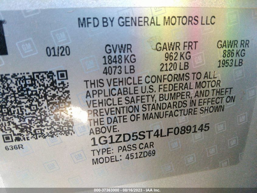 2020 CHEVROLET MALIBU LT - 1G1ZD5ST4LF089145
