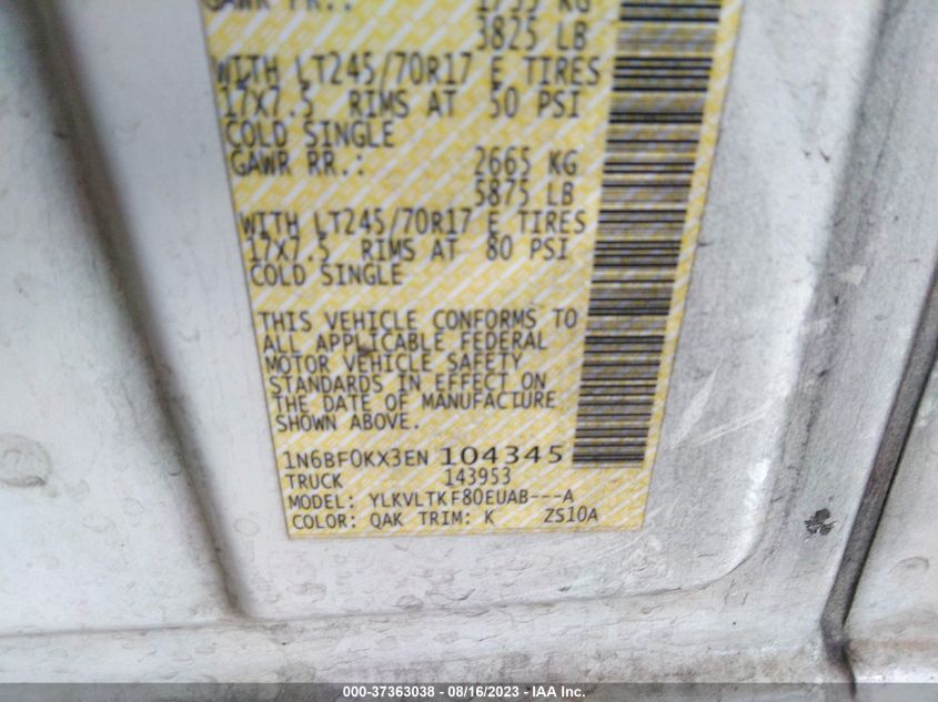 2014 NISSAN NV SV 1N6BF0KX3EN104345