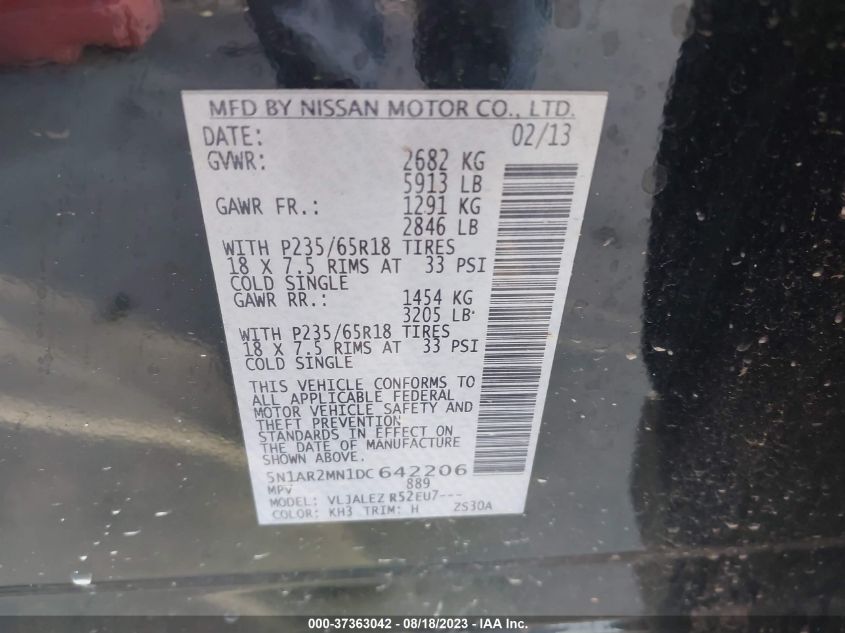 2013 NISSAN PATHFINDER SV - 5N1AR2MN1DC642206