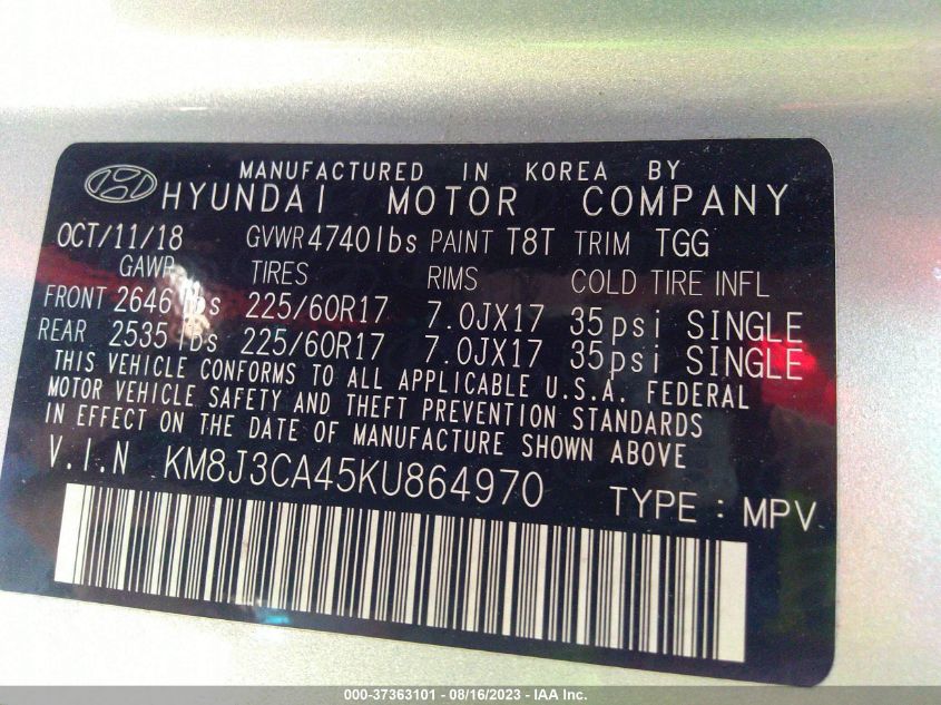 2019 HYUNDAI TUCSON VALUE - KM8J3CA45KU864970