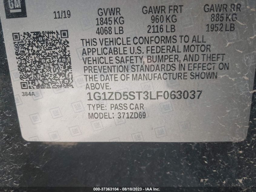 2020 CHEVROLET MALIBU LT - 1G1ZD5ST3LF063037