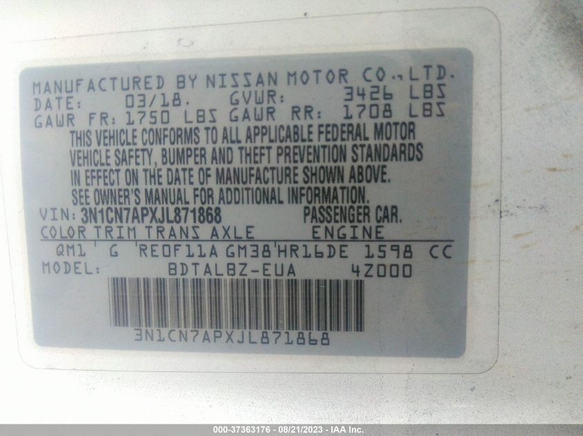 2018 NISSAN VERSA SEDAN SV - 3N1CN7APXJL871868