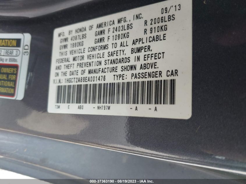 2014 HONDA ACCORD COUPE EX-L 1HGCT2A89EA001476