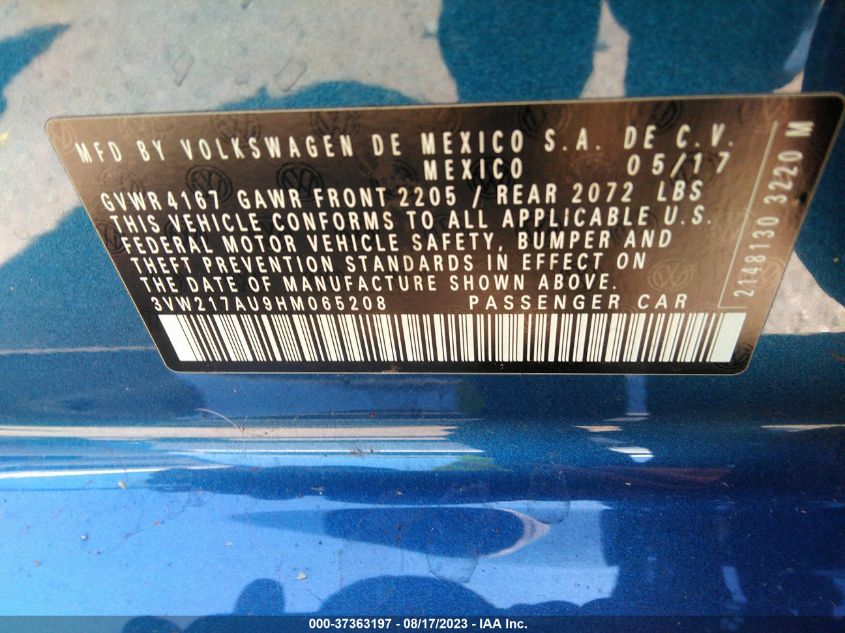 2017 VOLKSWAGEN GOLF S - 3VW217AU9HM065208