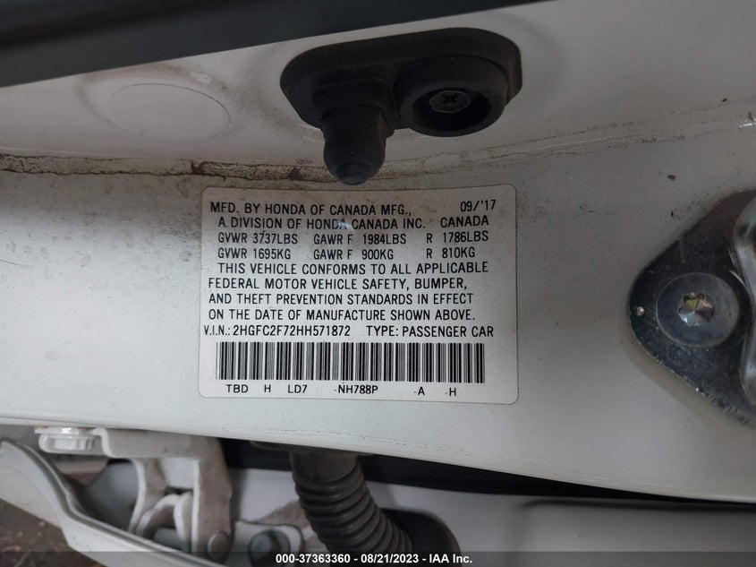VIN 2HGFC2F72HH571872 2017 HONDA CIVIC SEDAN EX
